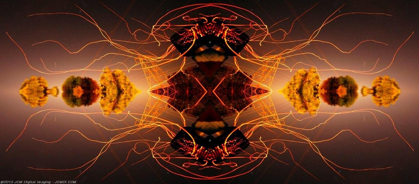 Long exposure chimney sparks quadroscopic artwork